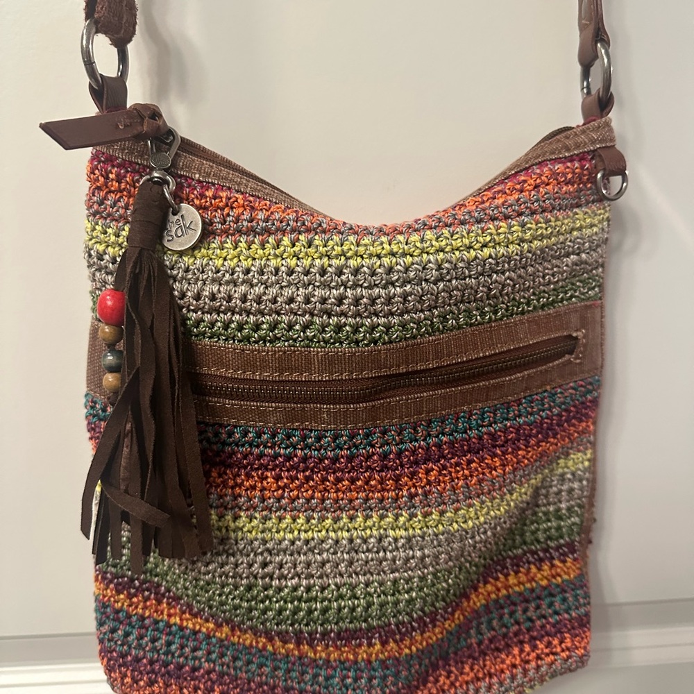 The Sak Brown and Red Crossbody Bag with Bohemian Style